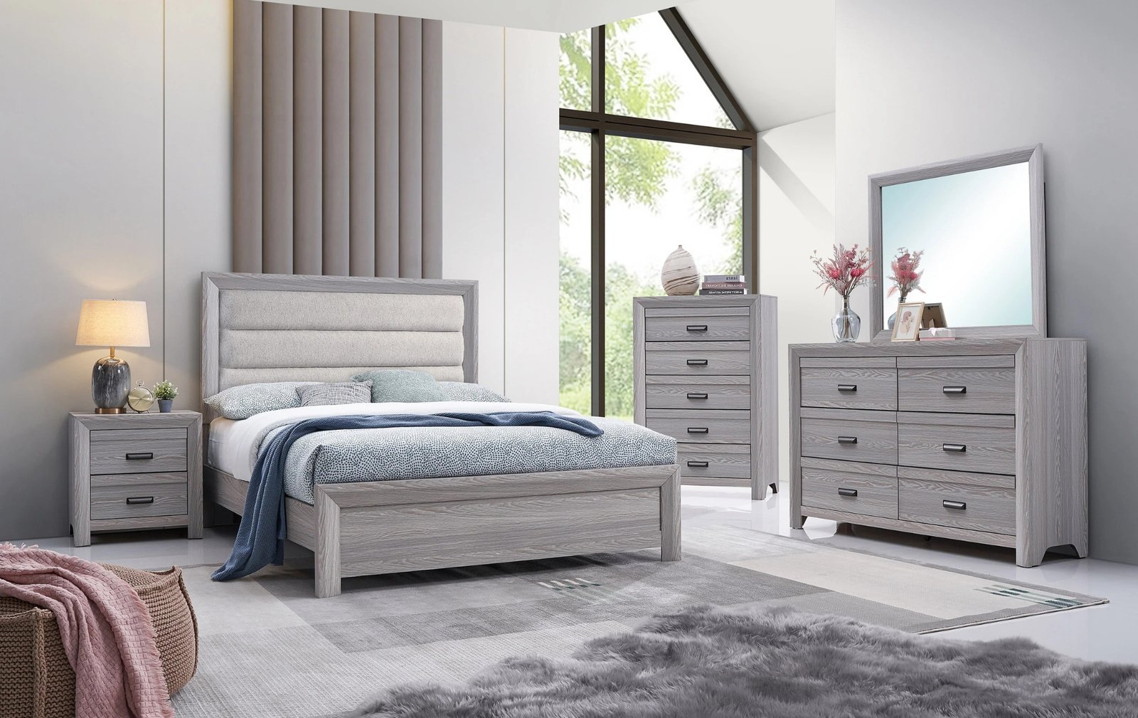 Adelaide Driftwood Upholstered Panel Full Bedroom Set