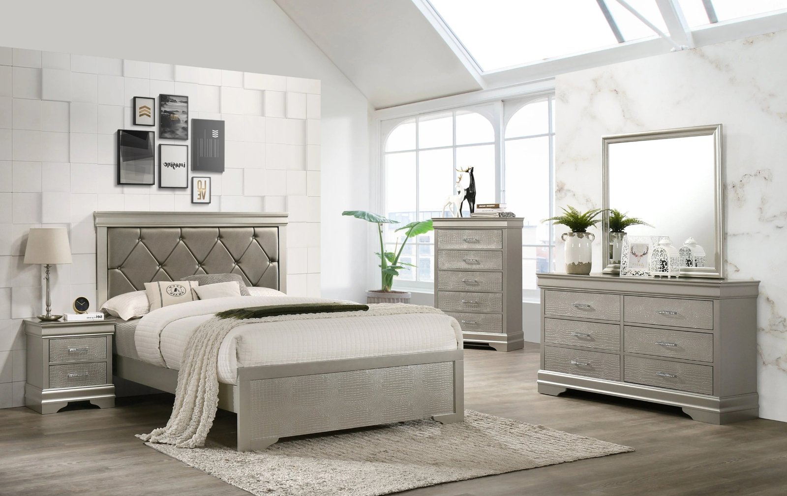 Amalia Metallic Silver Twin Bedroom Set