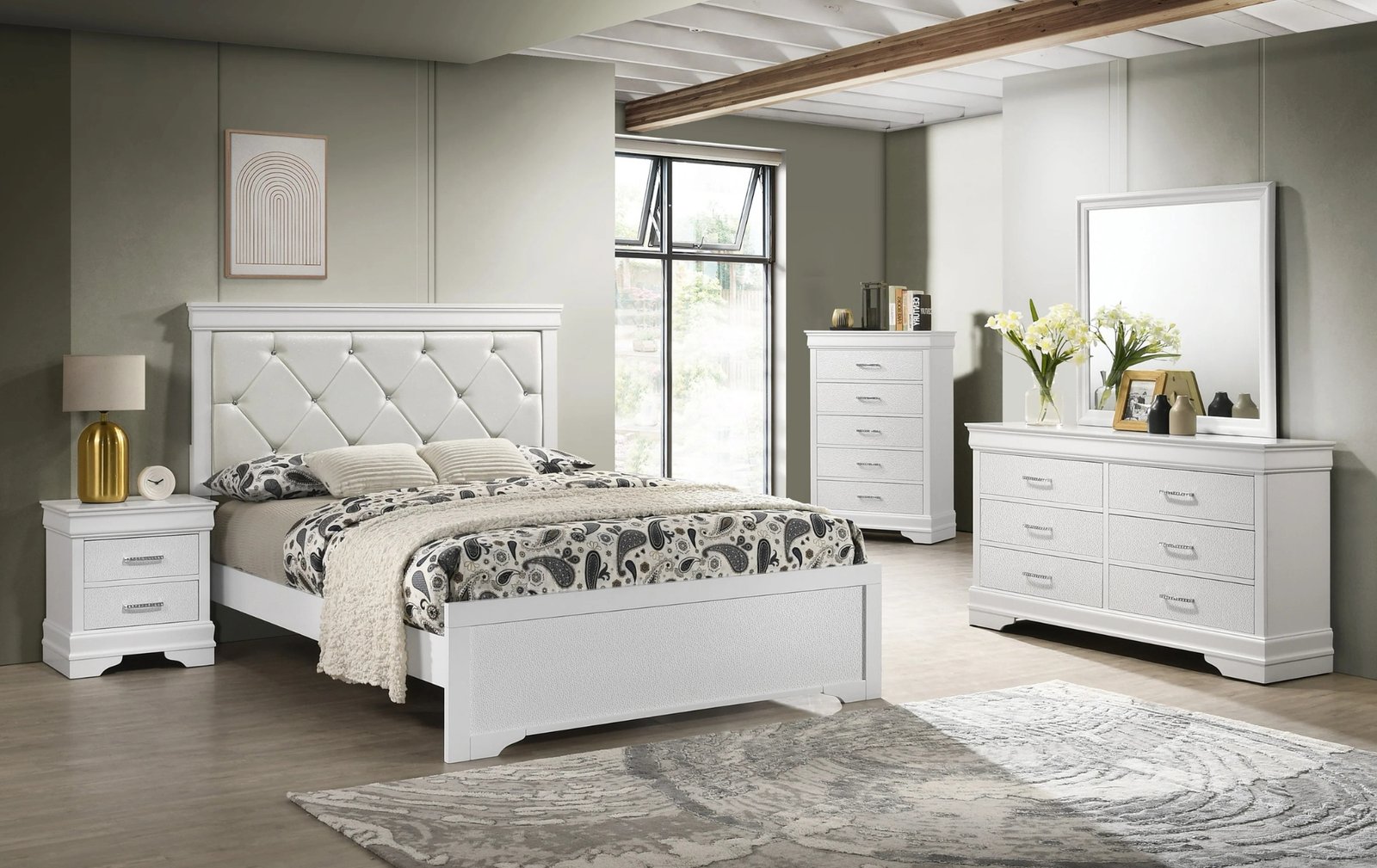 Amalia White Panel Full Bedroom Set