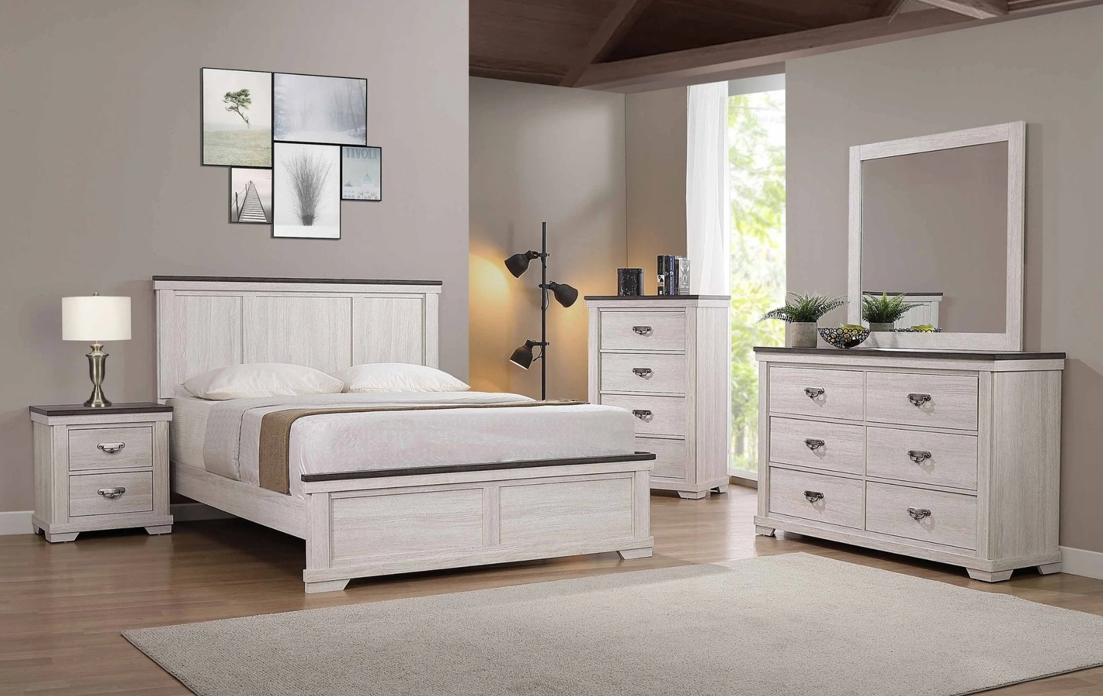 Leighton Cream/Brown Panel Full Bedroom Set