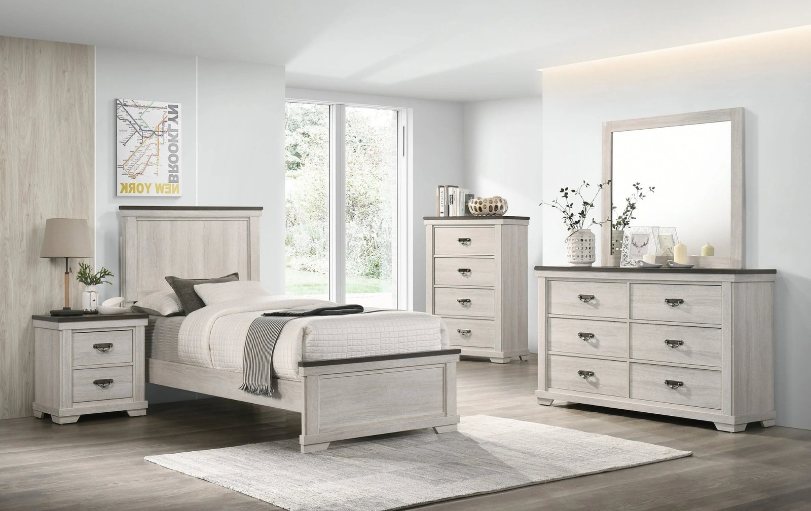 Leighton Whitewash Twin Bedroom Set