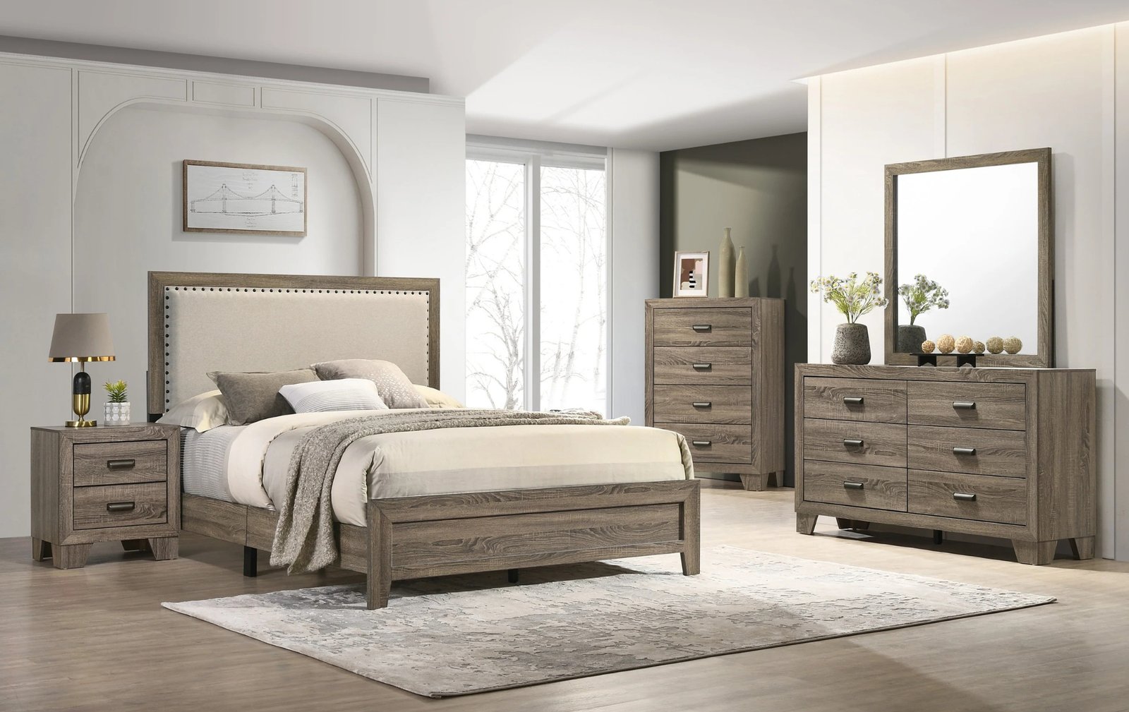 Millie Gray Upholstered Twin Bedroom Set