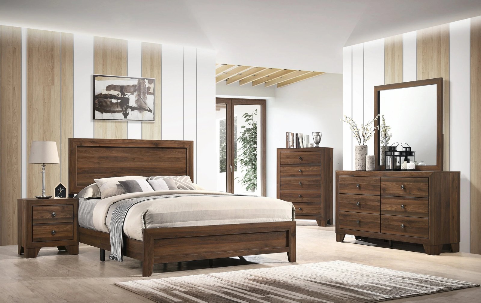 Millie Cherry Brown Panel Full Bedroom Set
