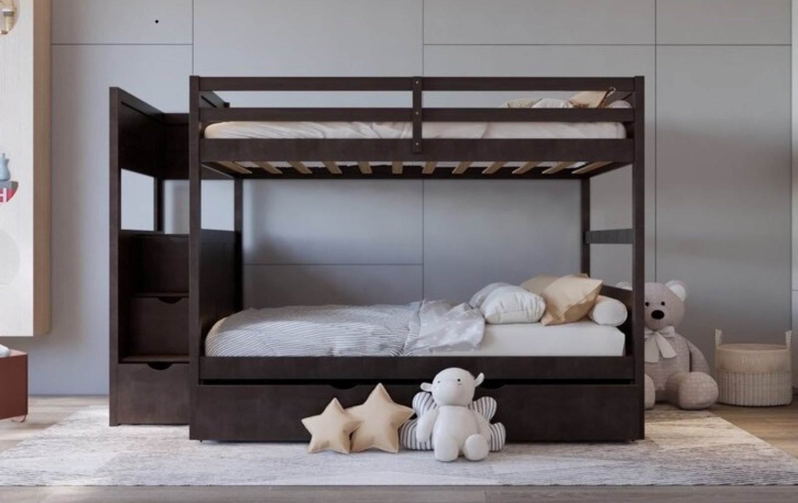 Bunk Bed with Storage Stairs and Trundle
