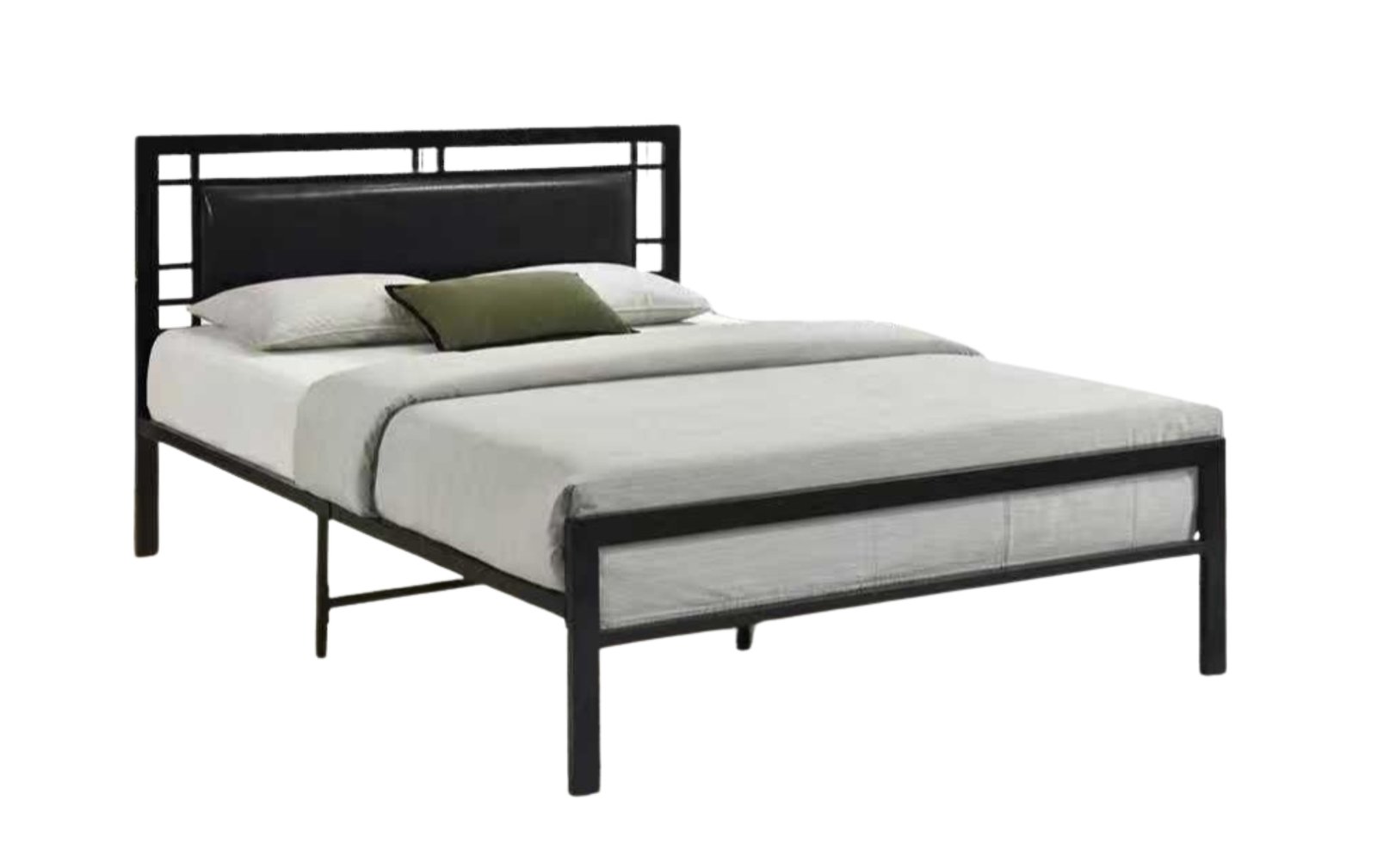 Black Metal Upholstered Panel Full Bed