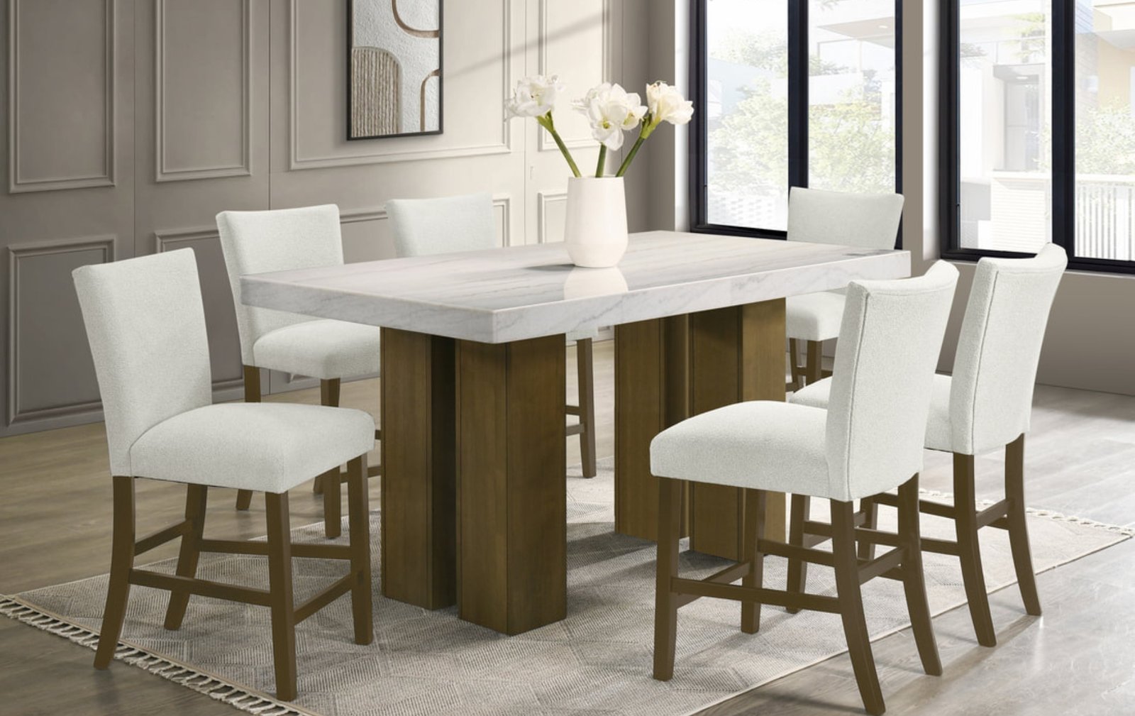 Capri Real Marble Counter Height 7-Piece Dining Set