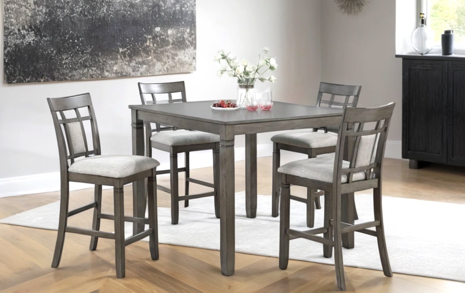 Modern Gray Upholstered Counter Height 5-Piece Dining Set