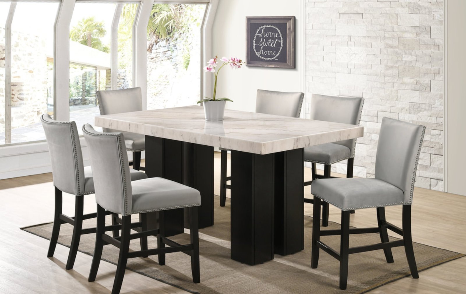 Finley Gray Real Marble Counter Height 7-Piece Dining Set