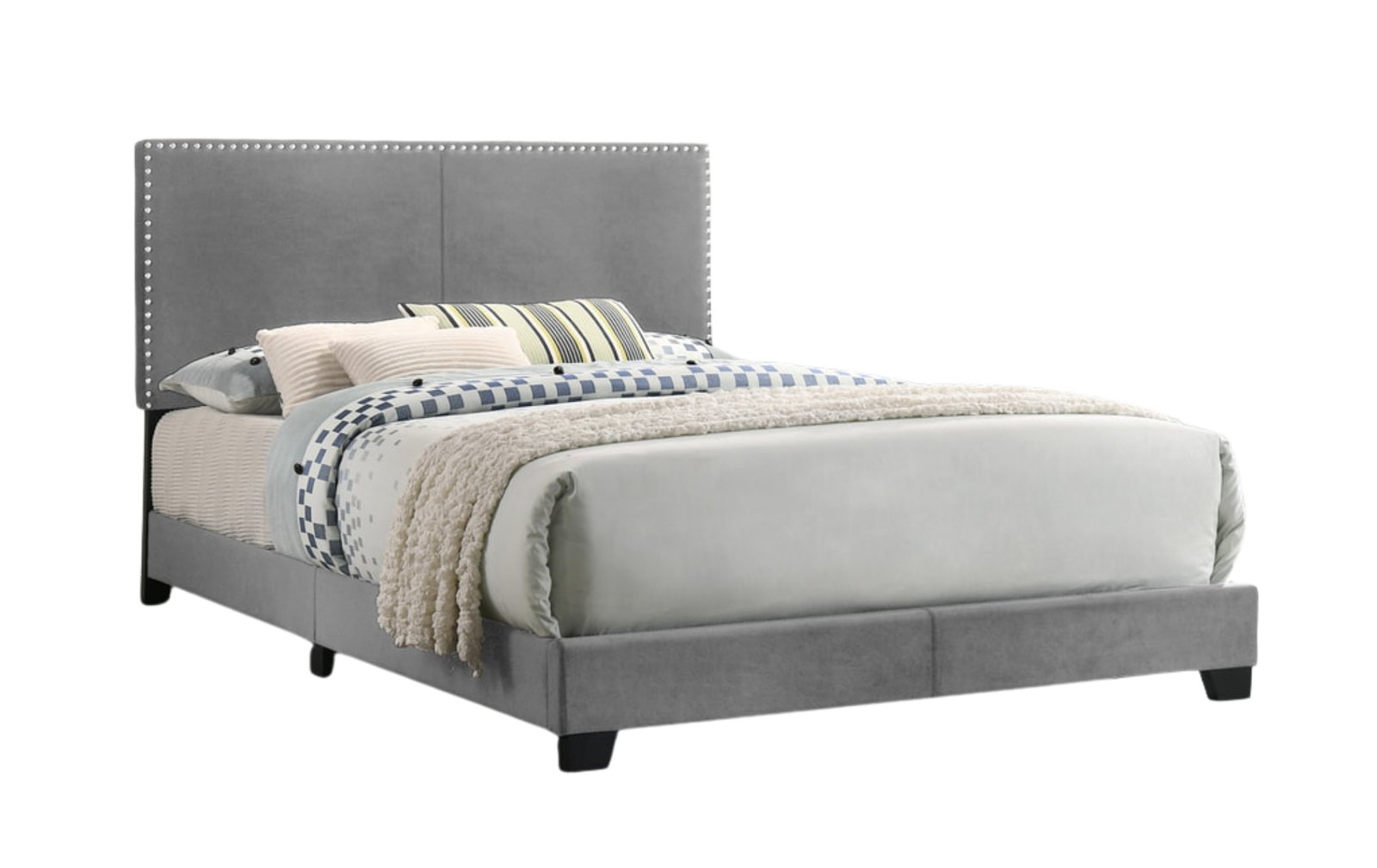 Gray Upholstered Nailhead Full Bed