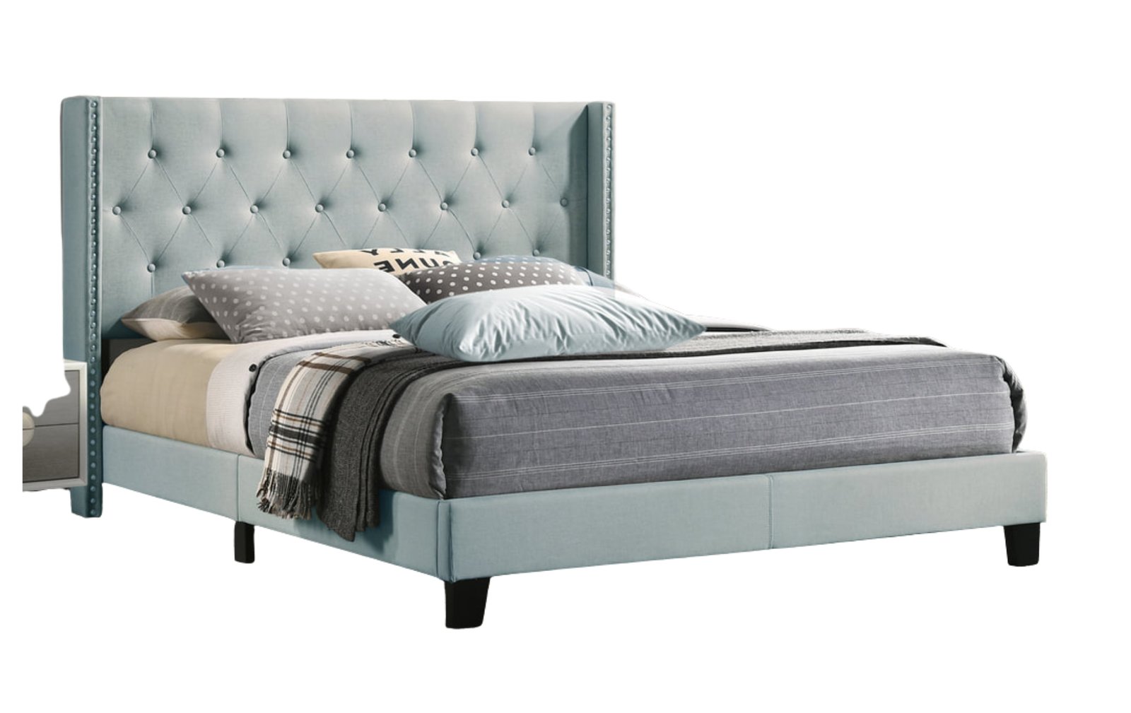 Light Blue Tufted Upholstered Full Bed