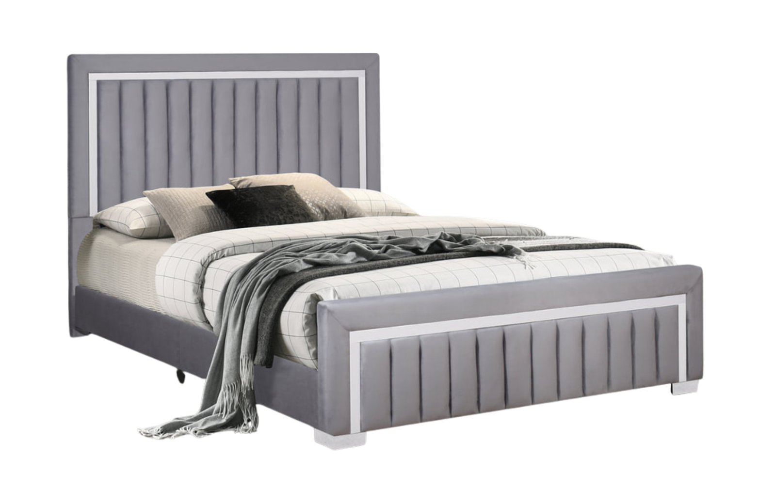 Gray Channel Upholstered Full Bed