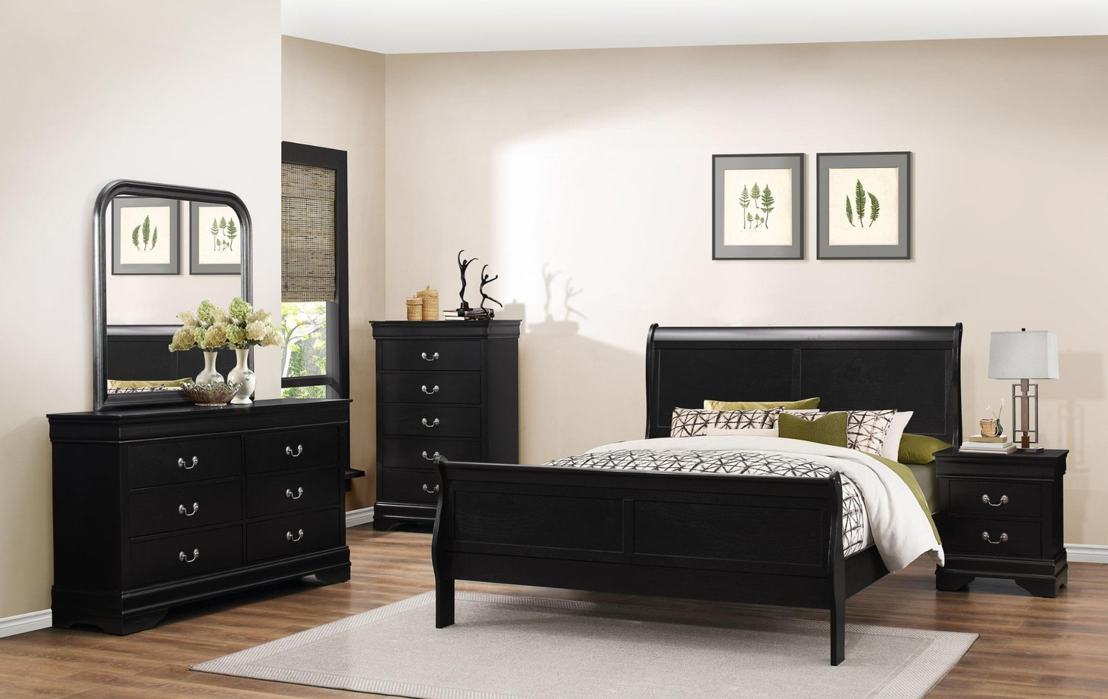 Louis Philippe Full Black Sleigh Bedroom Set
