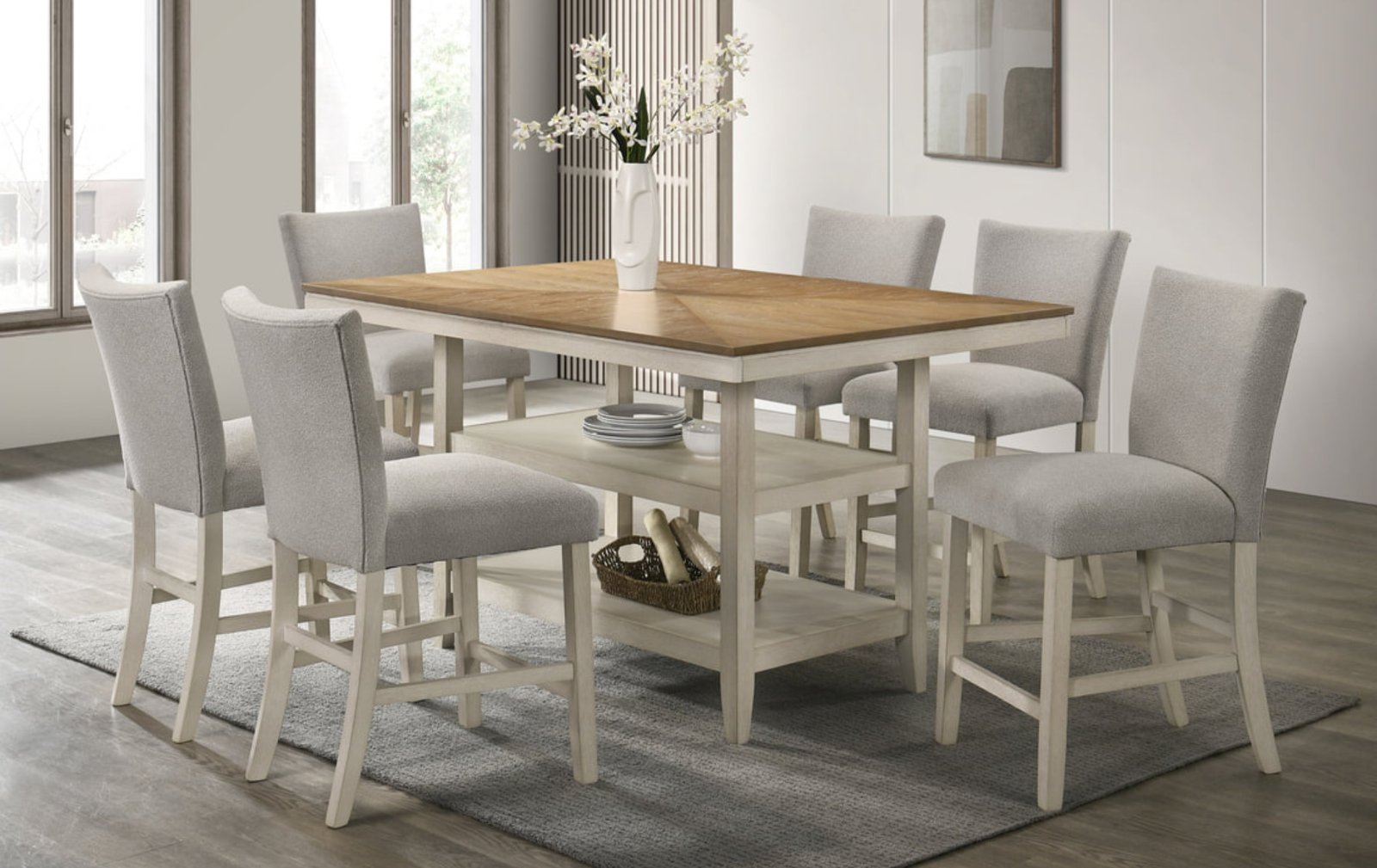 Marton Natural & White Counter Height 7-Piece Dining Set